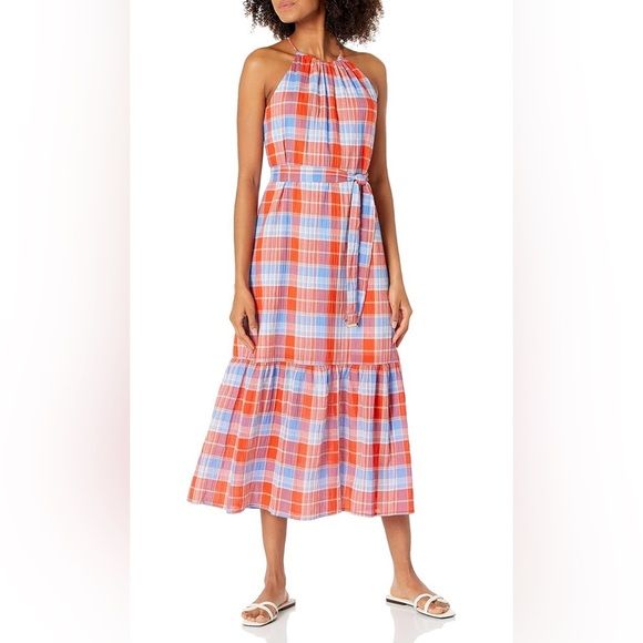 Tommy Hilfiger Orange and Blue Ruffled Tie Front Sundress - Picture 1 of 7
